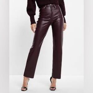 Express Women's Dark Burgundy Leather Pants high rise straight
